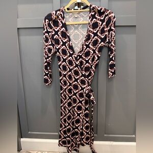 Banana Republic Navy Blue and Red Long Sleeve Dress